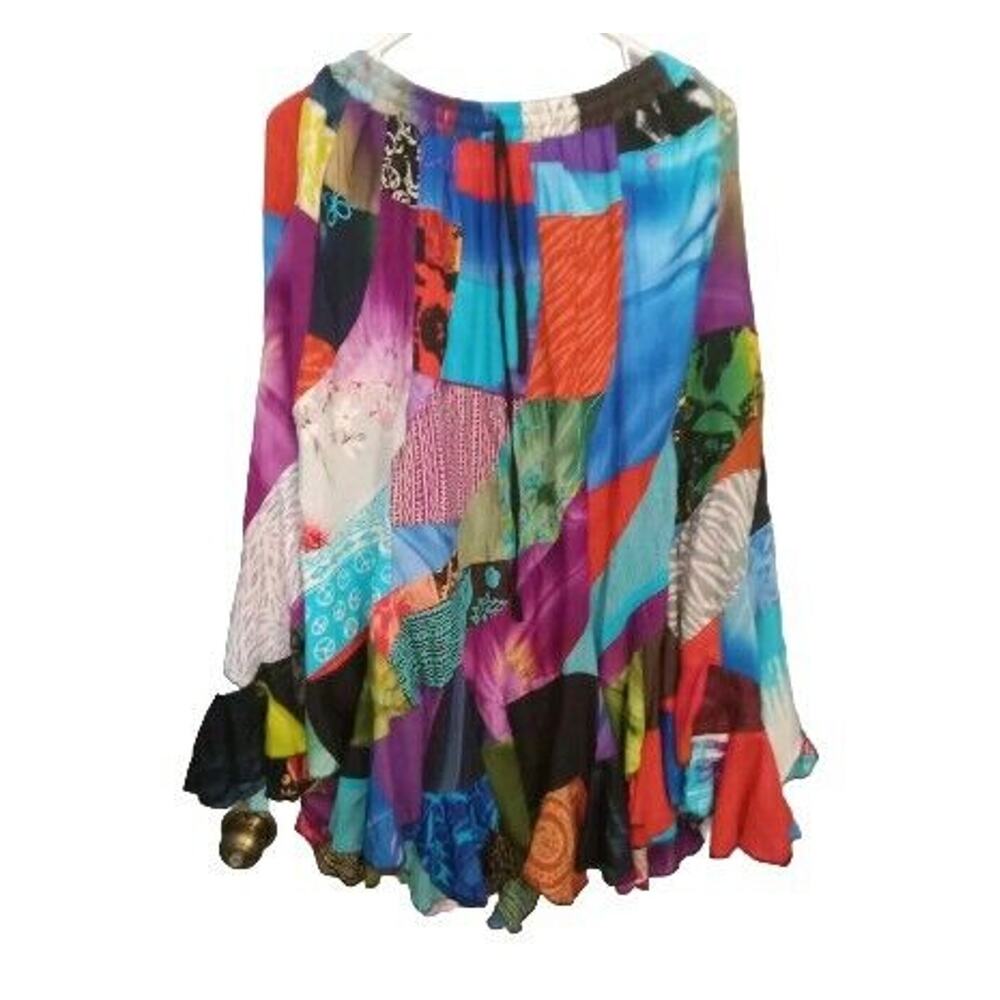 Peaceful People Colorful Peaceful People Asymmetrical Hem Skirt Boho Cottagecore